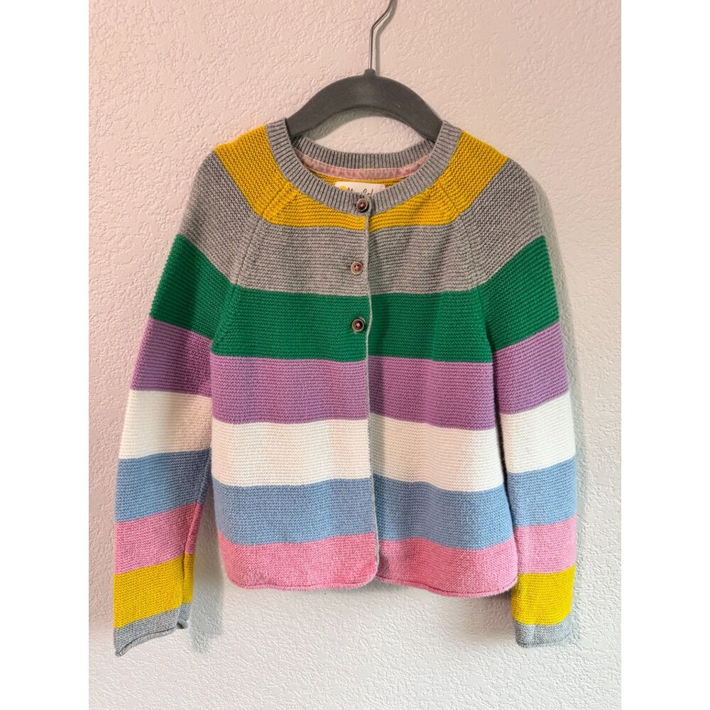 Mini Boden Rainbow Stripe Cashmere Blend Cardigan Girls 6-7Y 122 EUC